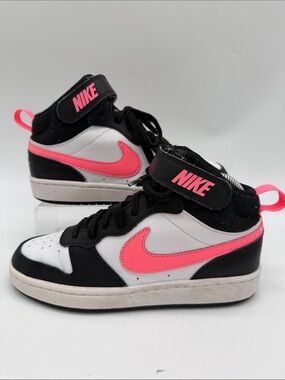Nike Court Borough 2 Mid Girls Size 4Y White Pink Black Athletic Shoes Sneakers